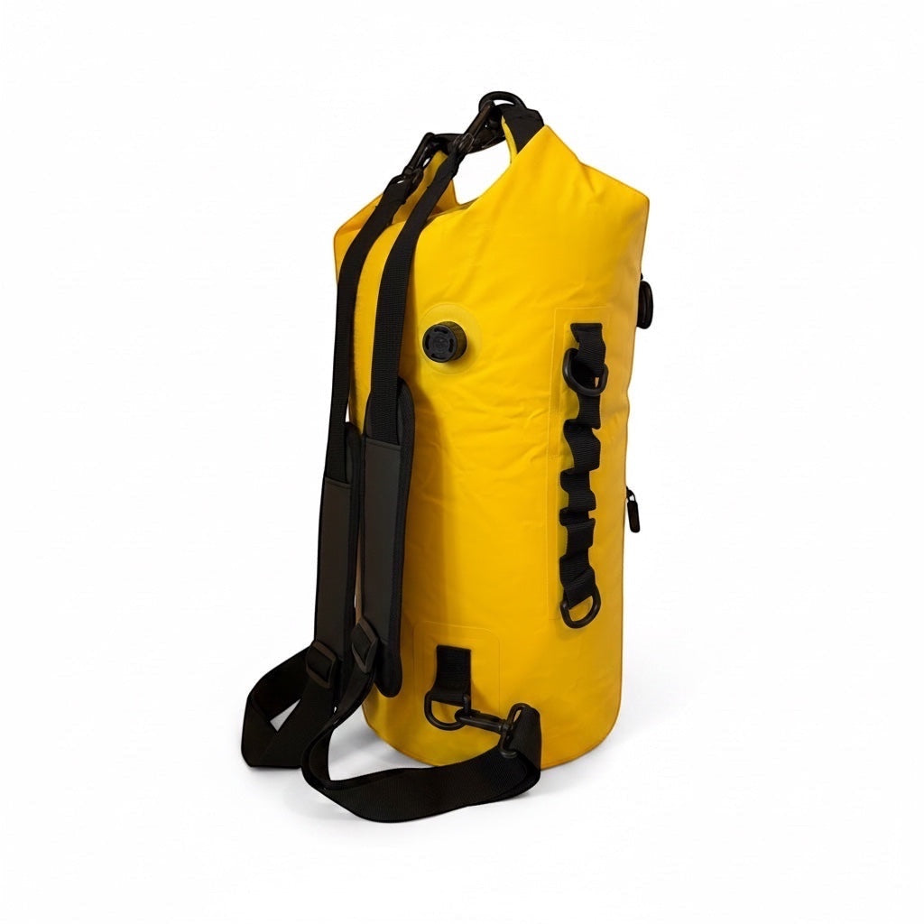 RIXVA 15L yellow waterproof insulated cooler bag with adjustable shoulder straps for outdoor adventures.